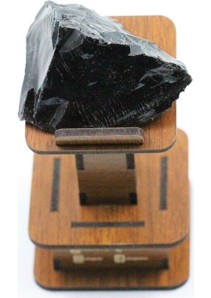 Obsidyen Rainbow Taşı Işlenmemiş Doğal Taş Ham Kütle Ahşap Standlı 35/50 gr