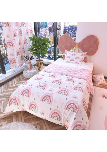 Metrashop Pastel Gökkuşağı Çift Taraflı Çocuk Nevresim Takımı Polycotton