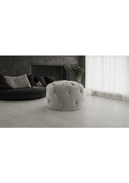Gri 55 cm Yuvarlak Kapitoneli Veronika Puf ,modern Babyface Puf