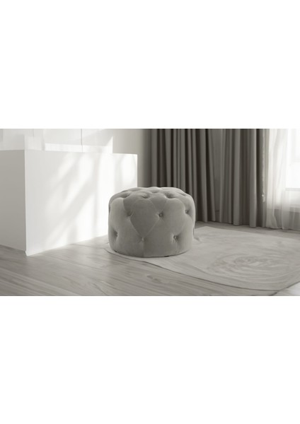 Gri 55 cm Yuvarlak Kapitoneli Veronika Puf ,modern Babyface Puf modelleri