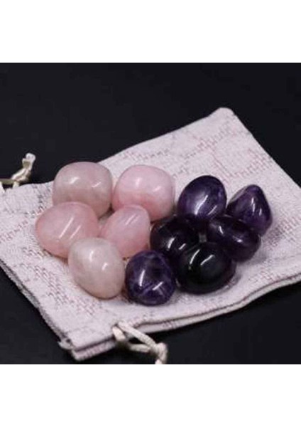 Ametist Taşı-Pembe Kuvars Taşı Doğal Taş Kütle 2'li Set (Tamburlanmış/tımbıl) modelleri