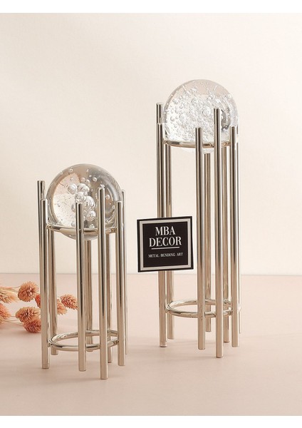 Ikili Gümüş Içi Dolu Köpüklü Kristal Metal Stand Paslanmaz Kaplama Dekoratif Obje Hediyelik