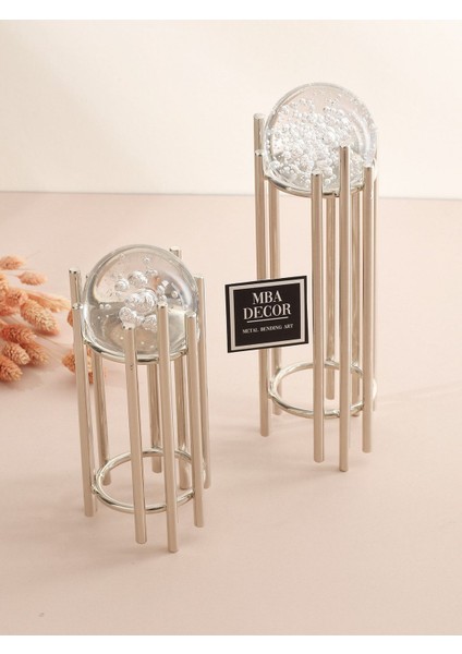 Ikili Gümüş Içi Dolu Köpüklü Kristal Metal Stand Paslanmaz Kaplama Dekoratif Obje Hediyelik modelleri