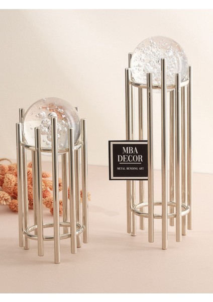 Ikili Gümüş Içi Dolu Köpüklü Kristal Metal Stand Paslanmaz Kaplama Dekoratif Obje Hediyelik fırsatları