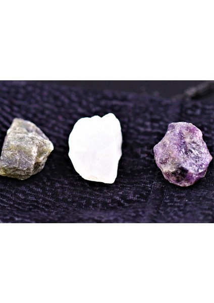 Ametist Taşı-Ay Taşı-Labradorit Taşı Işlenmemiş Doğal Taş Ham Kütle 3'lü Set 25-35GR