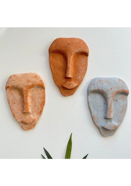 El Yapımı Taş Heykel Soyut Yüz Maske 3'li Set, Modern Beton,eskitme Taş Görünümlü Duvar Dekor