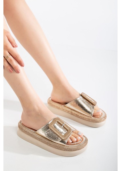 Kadın Taşlı Dolgu Topuk Terlik Gold Taban Taş Detaylı fiyatları