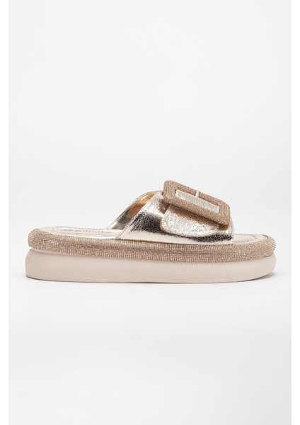 Kadın Taşlı Dolgu Topuk Terlik Gold Taban Taş Detaylı modelleri