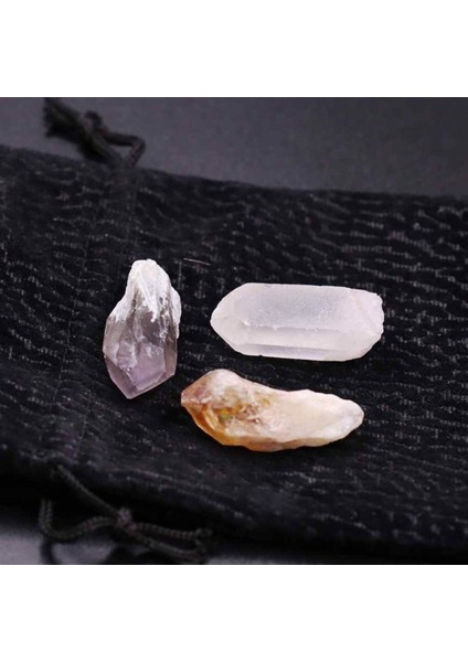 Ametist Taşı-Kristal Kuvars Taşı-Sitrin Taşı Işlenmemiş Doğal Taş Ham Kütle 3'lü Set Diş 4-8gr
