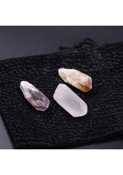 Ametist Taşı-Kristal Kuvars Taşı-Sitrin Taşı Işlenmemiş Doğal Taş Ham Kütle 3'lü Set Diş 4-8gr fiyatları