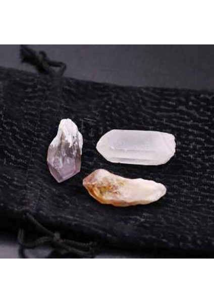 Ametist Taşı-Kristal Kuvars Taşı-Sitrin Taşı Işlenmemiş Doğal Taş Ham Kütle 3'lü Set Diş 4-8gr modelleri