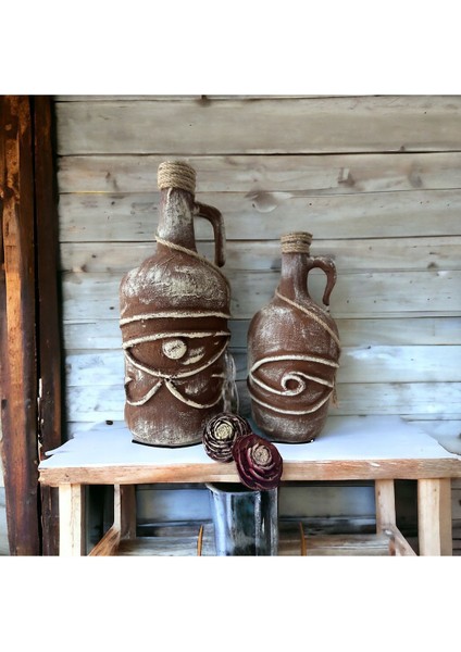 Horus'un Gözü Özel Pigment Boyalı Terakota Dekoratif Damacana Şişeler 2'li Set