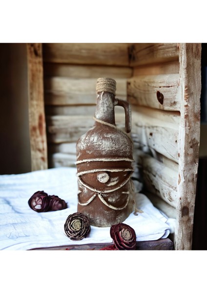 Horus'un Gözü Özel Pigment Boyalı Terakota Dekoratif Damacana Şişeler 2'li Set