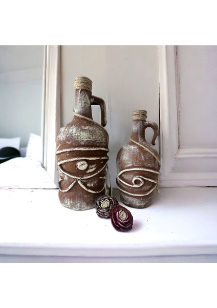 Horus'un Gözü Özel Pigment Boyalı Terakota Dekoratif Damacana Şişeler 2'li Set
