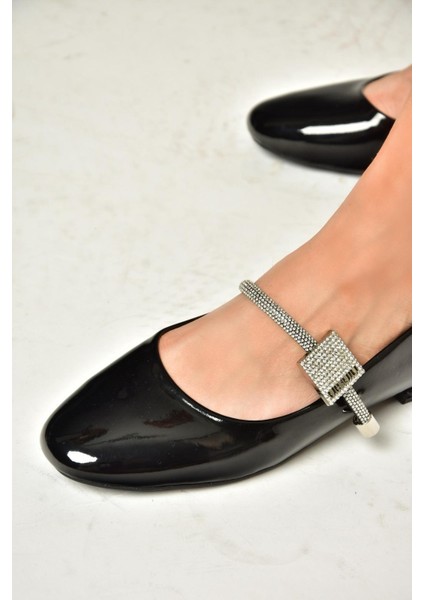 T820190208 Siyah Rugan Taş Detaylı Kadın Babet modelleri