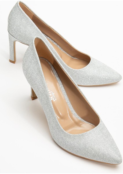 Kadın Ince Topuklu Stiletto Gümüş Parlak Malzeme Aynalı Jurdan