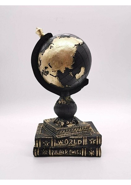 Kitaplı Dünya Dekoratif Küre Atlas Heykeli Siyah Gold Biblo