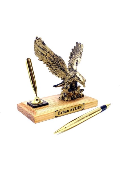 Kişiye Özel Tasarlanan Gold Kartal Biblosu - Kartal Heykeli - Imza Kalemli