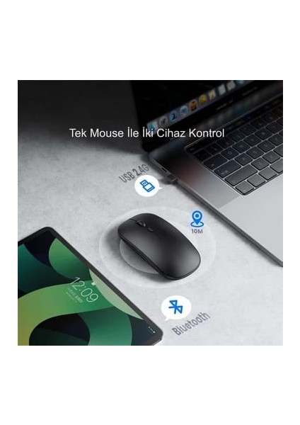 Brijo ivo Tech Sessiz Tıklama Şarjlı Çift Modlu Bluetooth Kablosuz 2.4ghz Beyaz Mouse