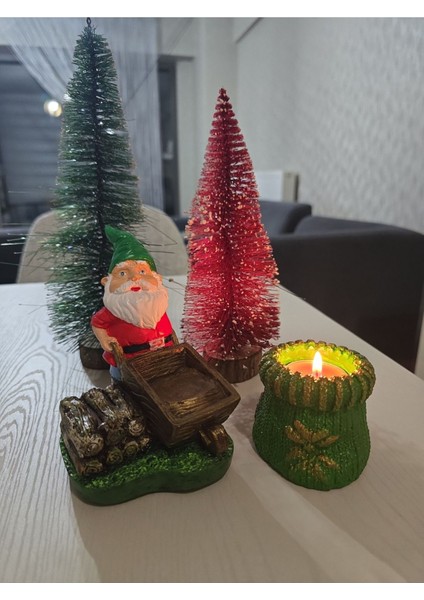 Noel Baba ve Mumluk Buyuk Boy Yıl Başi Süsü Dekoratif Obje Biblo Hediye Süs