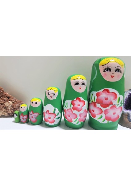 6lı Iç Içe Geçen Ahşap Yeşil Matruşka Bebek