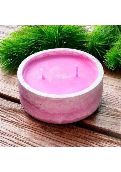 El Yapımı Soya Mumu Beton Mumlukta Pembe Şafak