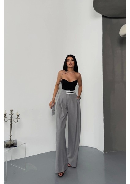Pantolon Bel Şerit Detaylı - Gri