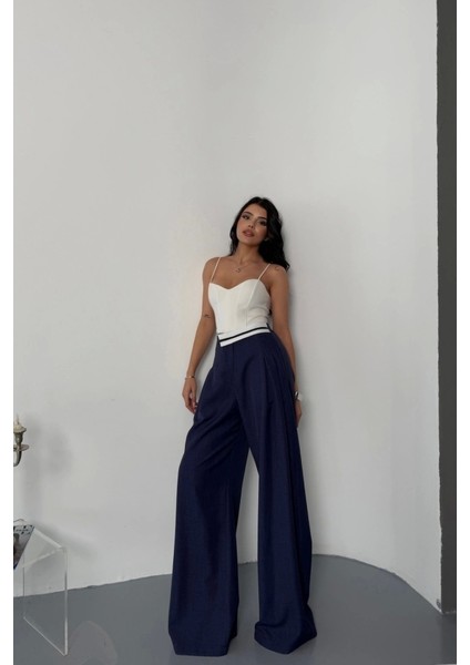 Pantolon Bel Şerit Detaylı - Lacivert