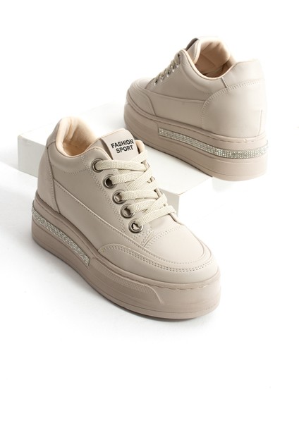 Dora Gizli Ökçe Yüksek Taban Bağcıklı Kadın Spor Ayakkabı Sneaker