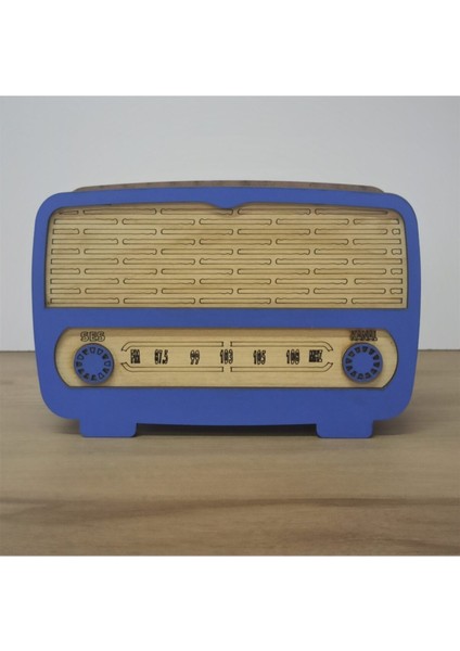 Rustik Ahşap Radyo Kumbara Mavi