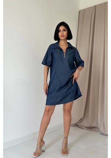 Mavi Tencel Kuplu Elbise
