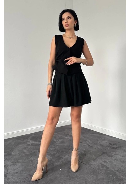 Siyah Pilikaşe Mini Etek