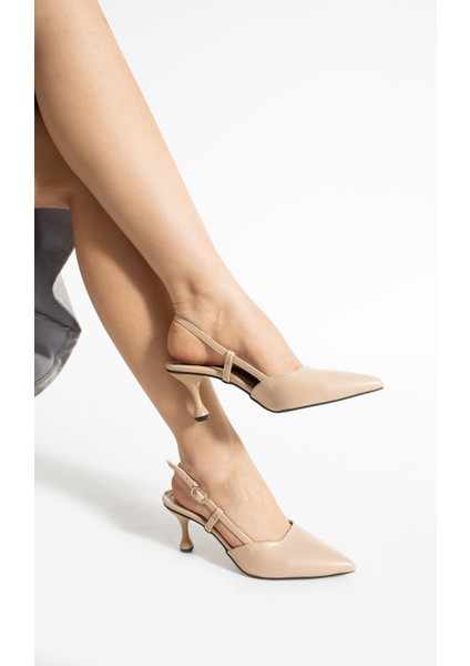 Clore Arkası Açık Sivri Burun Alçak Topuk Kadın Topuklu Ayakkabı