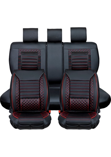 Seat Ateca Yarı Deri Platin Serisi Oto Koltuk Kılıfı Tam Set Siyah-Kırmızı