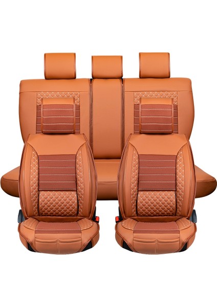 Seat Leon Yarı Deri Platin Serisi Oto Koltuk Kılıfı Tam Set Tarçın