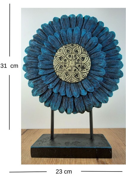 Dekoratif Yaşam Çiçeği Mavi Polyester Masaüstü Biblo Ev ve Ofis Aksesuar 31 cm