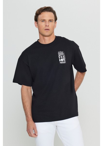 %100 Pamuk Oversize Fit Bol Kesim Bisiklet Yaka Baskılı Tişört modelleri