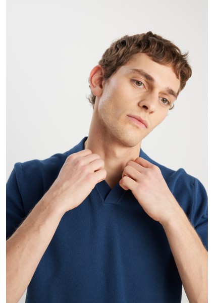 Relaxed Fit Geniş Kesim Koyu Mavi Polo Yaka Tişört fırsatları