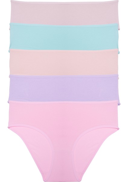 Kadın Külot Yüksek Bel Bikini 5 Li Paket Pamuklu Likralı Somon