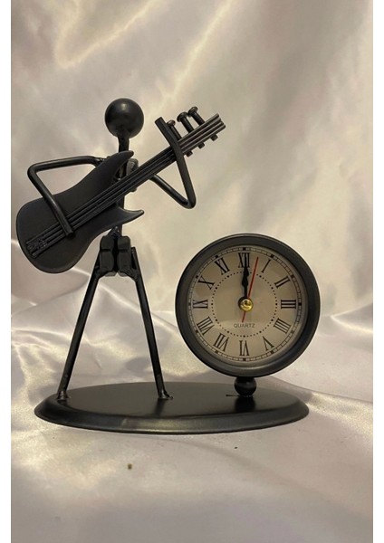 Müzisyen Metal Saat El Yapımı Büro Masa Saat Biblo Gitar 01