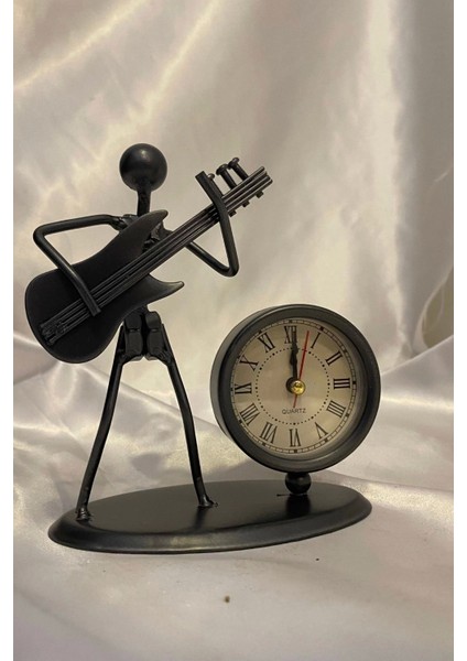 Müzisyen Metal Saat El Yapımı Büro Masa Saat Biblo Gitar 01 modelleri