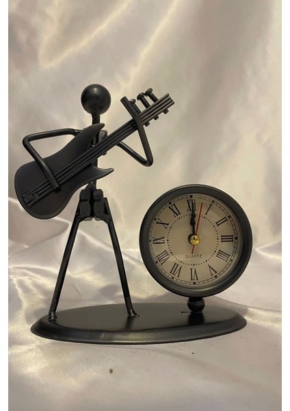 Müzisyen Metal Saat El Yapımı Büro Masa Saat Biblo Gitar 01 indirimleri