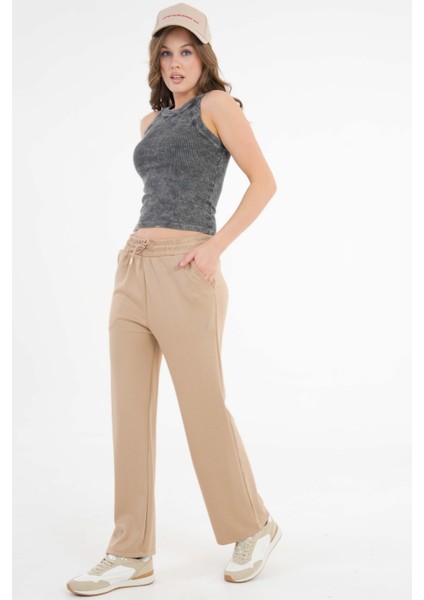 Vizon Yüksek Bel Beli Lastikli Bağcıklı Wide Leg Basic Eşofman Alt fiyatları