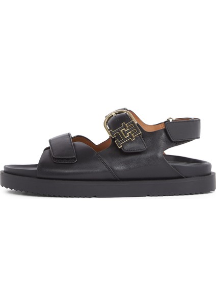 Deri Siyah Kadın Sandalet FW0FW08799 fiyatları
