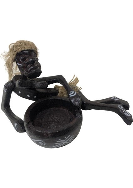 Ahşap El Yapımı Primitif/ Ilkel Insan Mikro Figür Küllük 23 cm