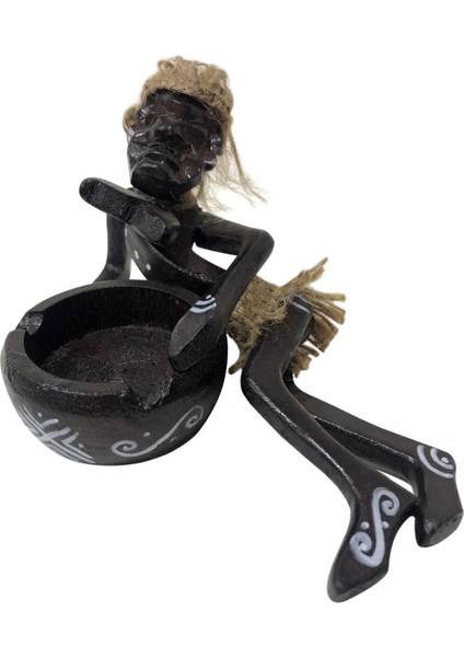 Ahşap El Yapımı Primitif/ Ilkel Insan Mikro Figür Küllük 23 cm