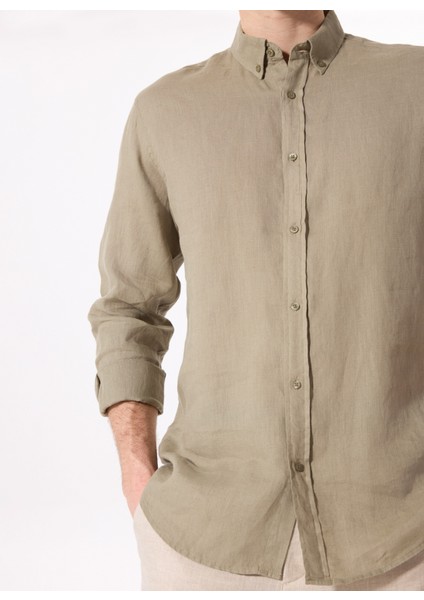 Haki Erkek Düğmeli Regular Fit %100 Keten Gömlek F5SM-GML 2767 fırsatları