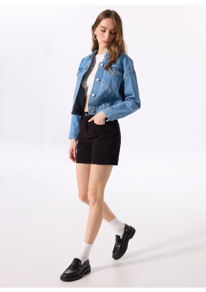 Standart Bel Normal Siyah Kadın Denim Şort Jodıe - 1110