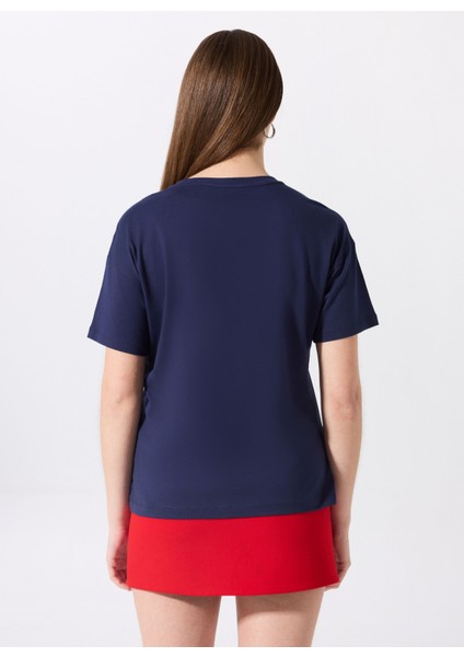 Bisiklet Yaka Baskılı Lacivert Kadın T-Shirt F5SL-TST0436