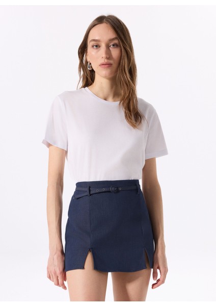 Bisiklet Yaka Baskılı Beyaz Kadın T-Shirt M5SL-TST1864 fiyatları